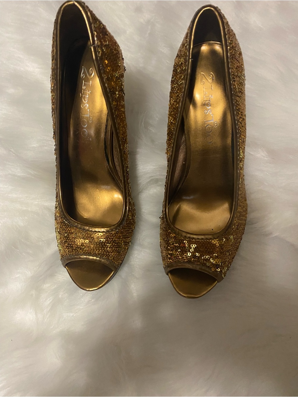 2 Lips Too Gold Sequin Peep Toe Heels